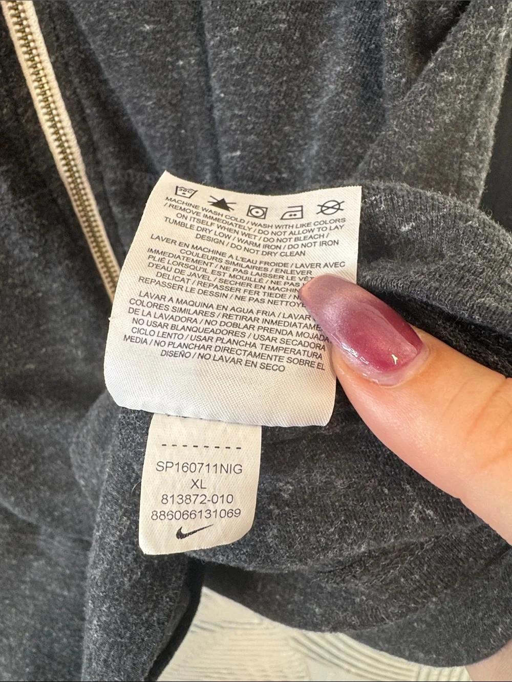 Nike Dark Charcoal Zip-Up Hoodie with White Logo N0550